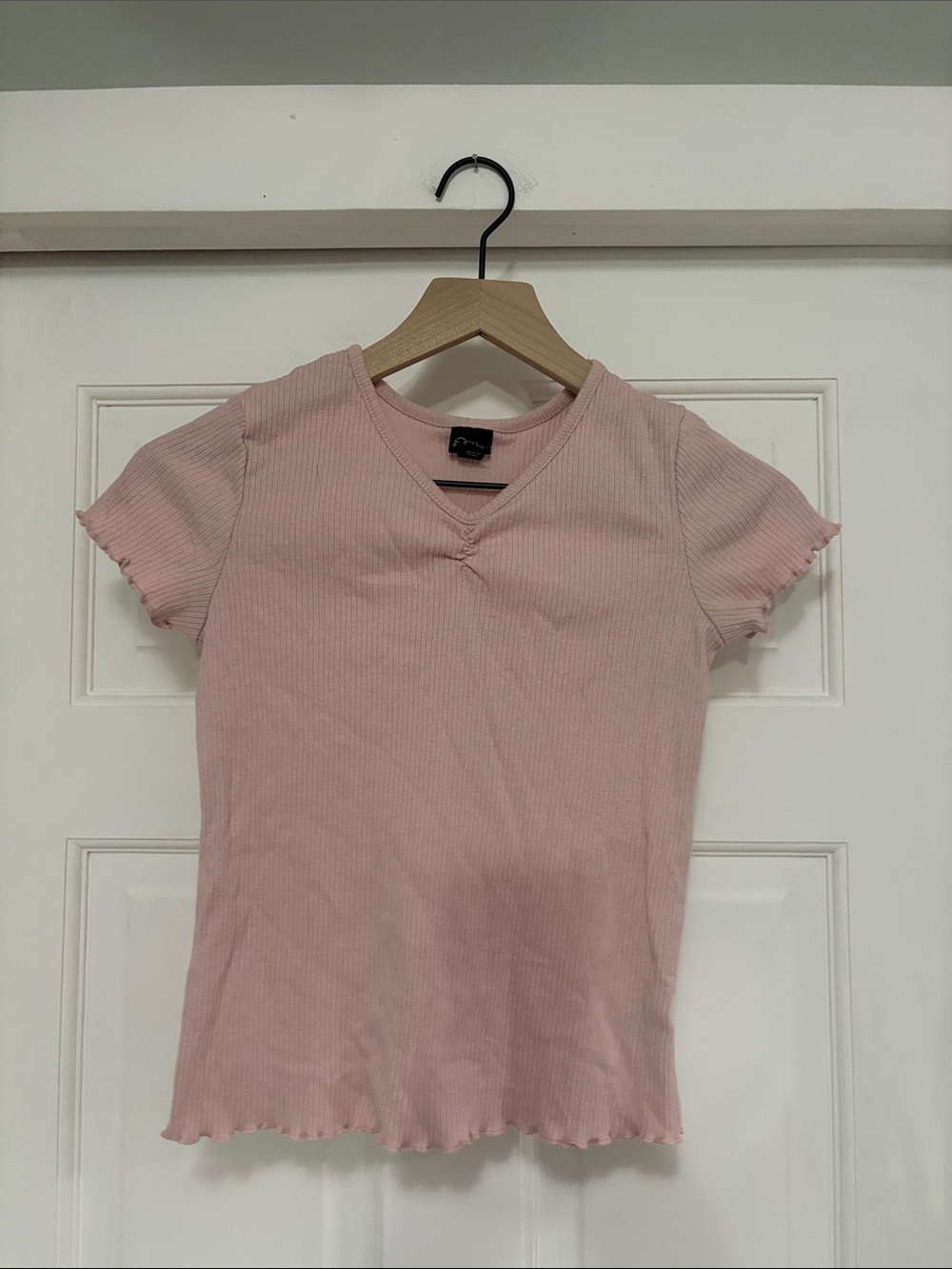 art class Pink Ribbed V-Neck Tee with Lettuce Trim